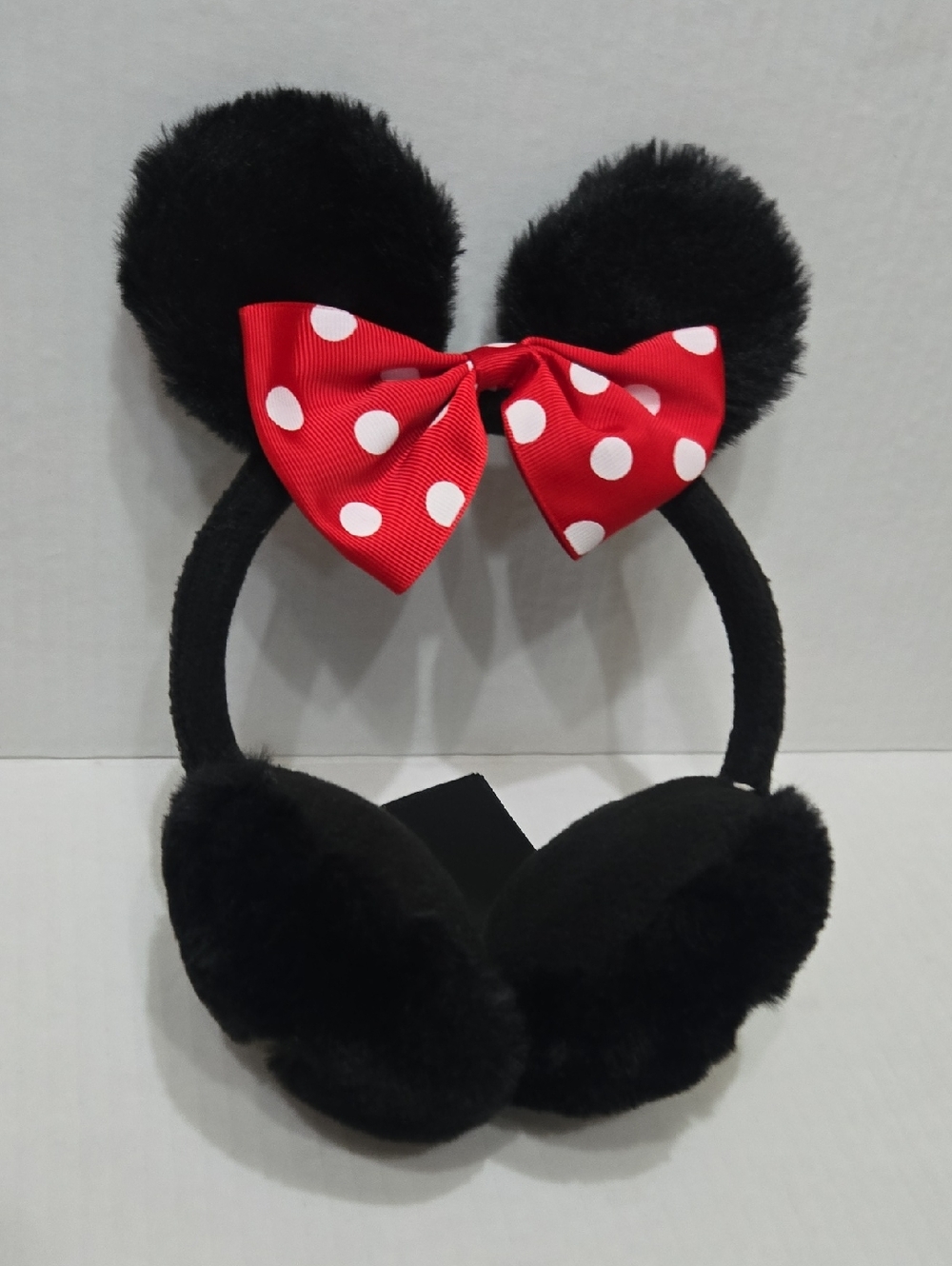 Disney Black Fuzzy Ear Accessory with Red Polka Dot Bow Sz 3-8 Kids Great Condit